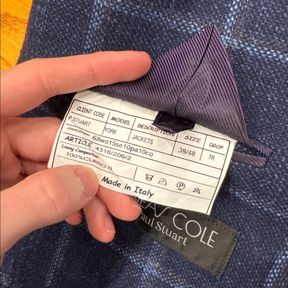 Phineas Cole by Paul Stuart mens 38S blue plaid wool silk 3-button sport coat - Picture 5 of 6